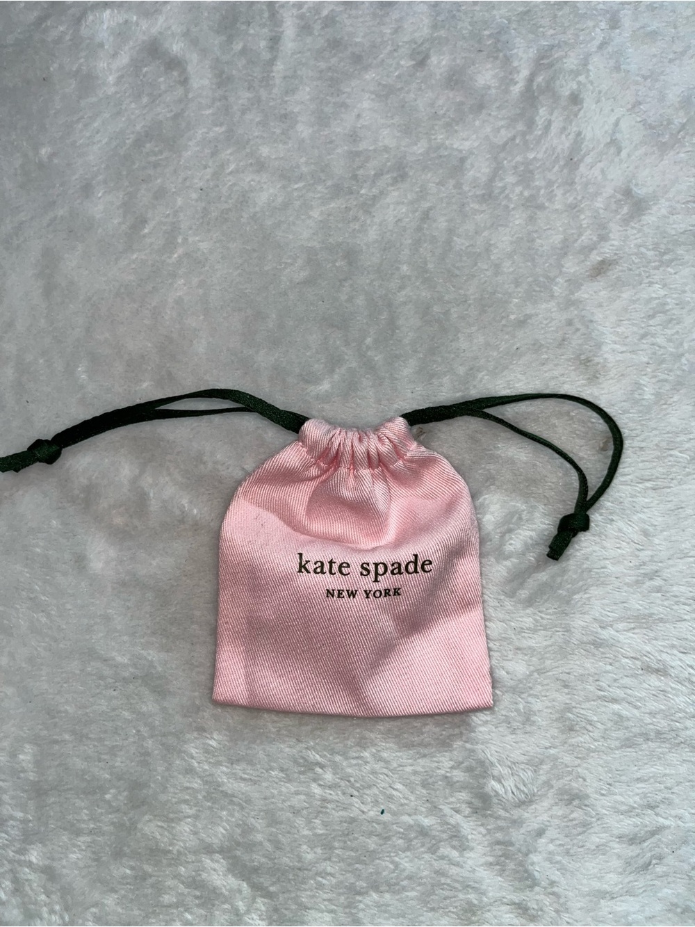 Kate Spade Pink Drawstring Pouch Jewelry Bag Small Green Logo & Strings New